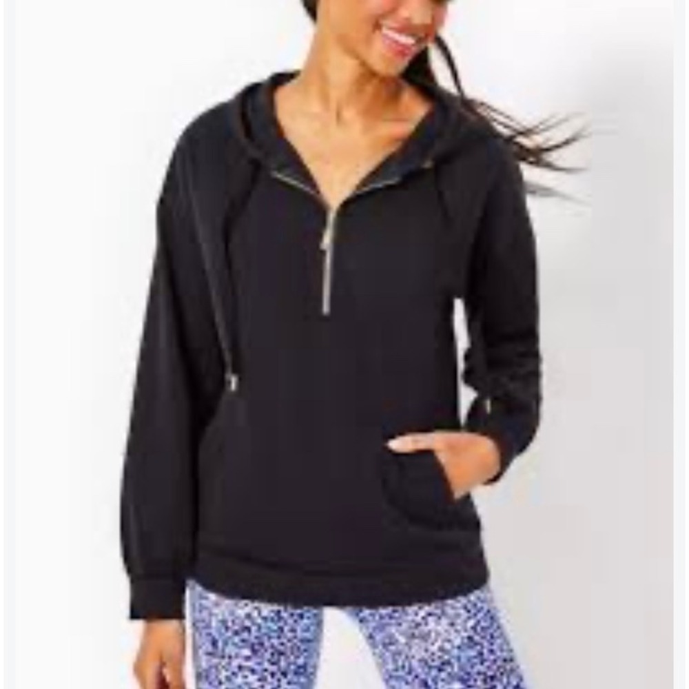 Lilly Pulitzer Hoodie Black Half Zip Pullover Sweatshirt XL